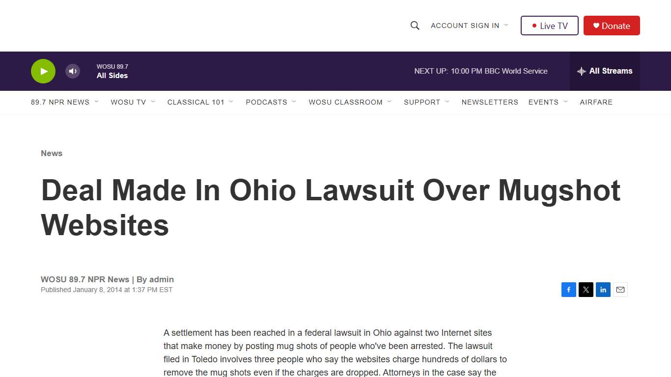 Deal Made In Ohio Lawsuit Over Mugshot Websites | WOSU Public Media