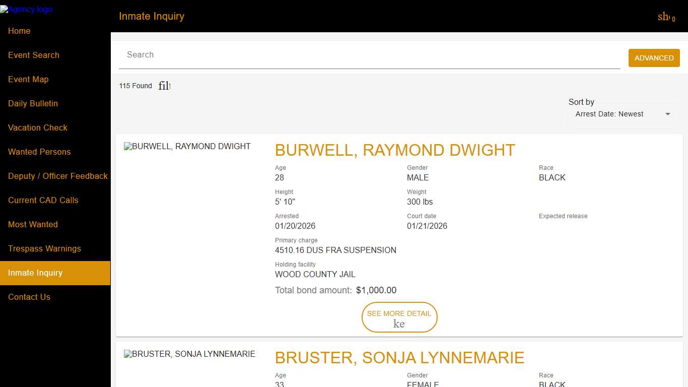 Wood County Sheriff's Office | Police to Citizen - Inmates catalog